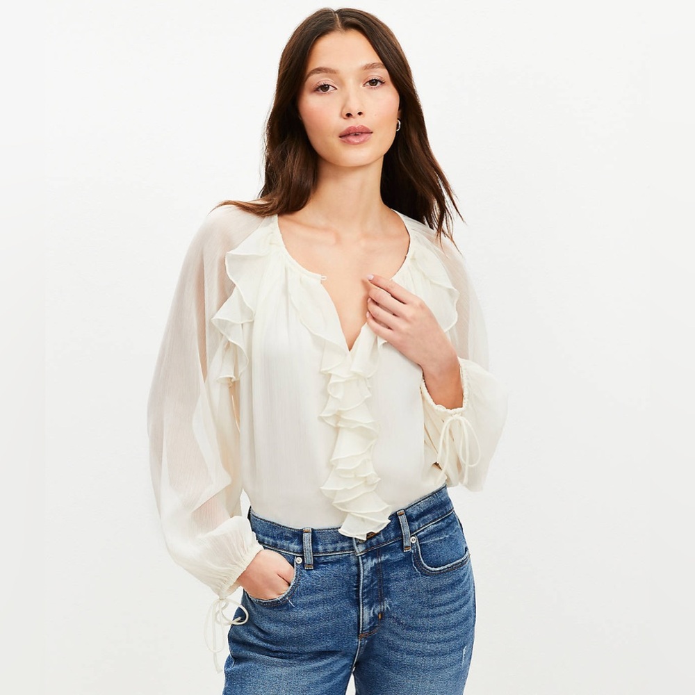 Loft | Chiffon Ruffle Tie Cuff Blouse